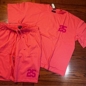 NWT - Boohoo-Man Salmon colored  Men's outfit -  Shirt + Shorts Hybrid Set.